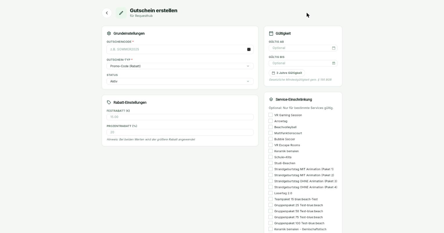 Das Formular „Gutschein erstellen"