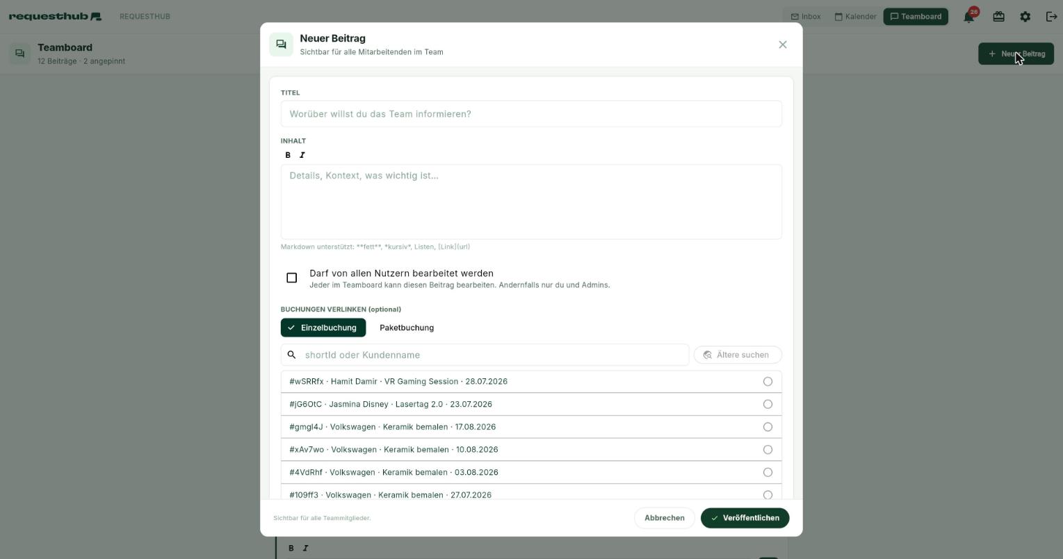 Dialog „Neuer Beitrag" mit Optionen