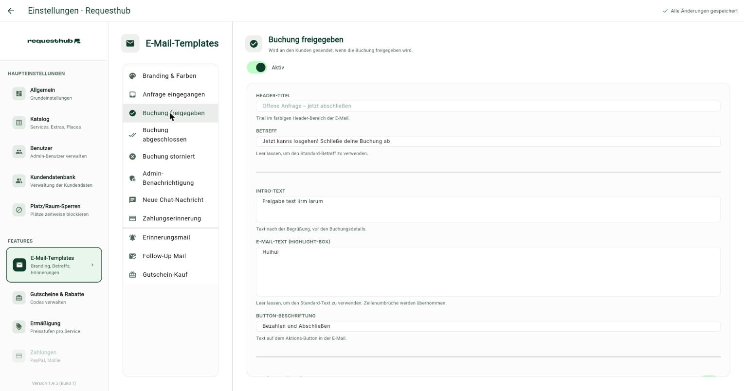 Template-Liste und Editor