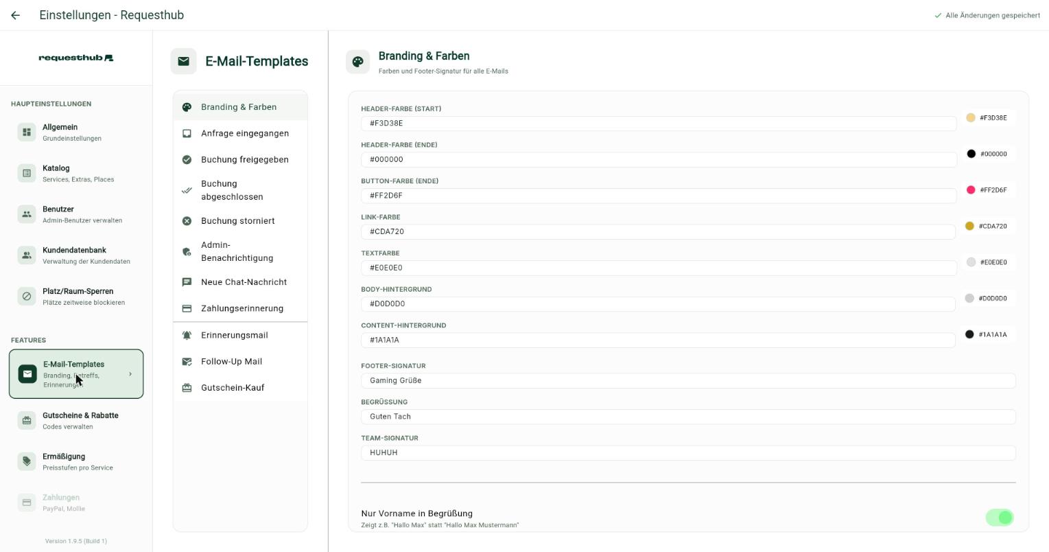 „Branding & Farben" mit Live-Vorschau