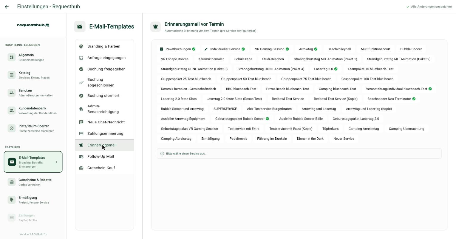 Erinnerungsmail pro Service