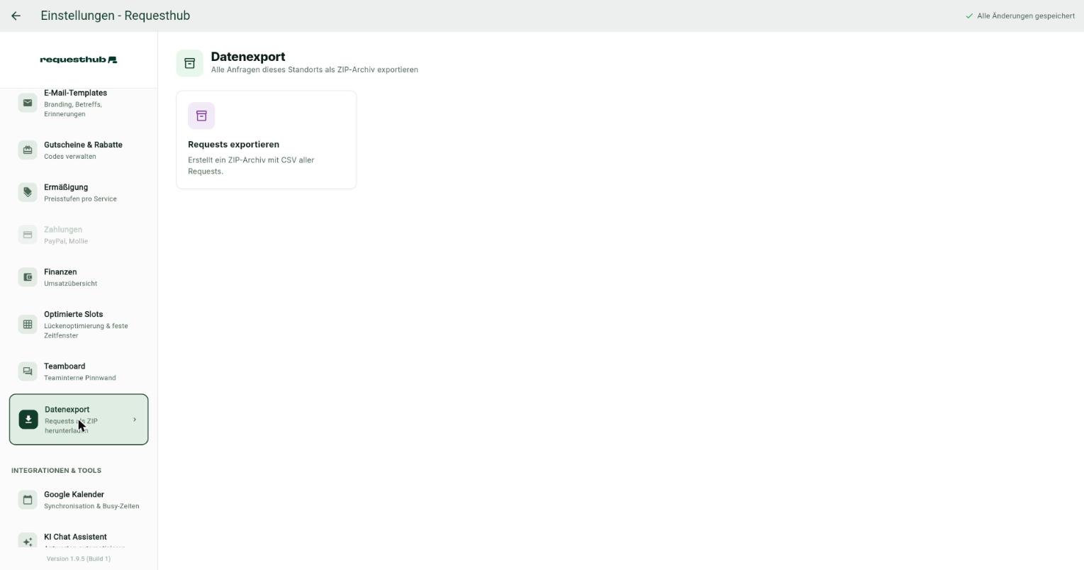 Der Bereich „Datenexport"